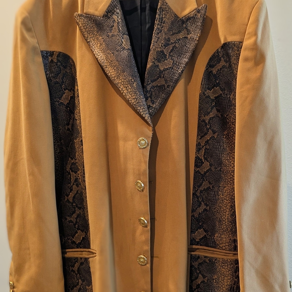 Pronte Vintage Faux Suede  Blazer With Faux Snakeskin Panels